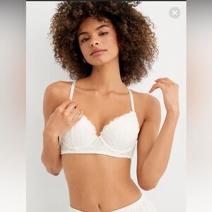 Aerie Show Off Eyelash Lace Plunge Push Up Bra - Color Soft Muslin - Size 36D